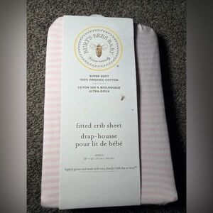 Burt’s Bees Baby Striped Fitted Standard Crib Sheet Organic Cotton Blossom Pink